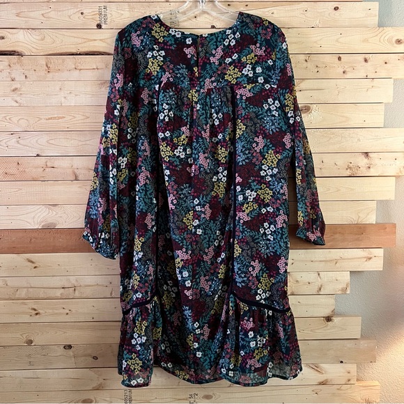 LOFT Wildflowers Print Long sleeve Babydoll Mini Shift Dress Size L - Picture 2 of 13